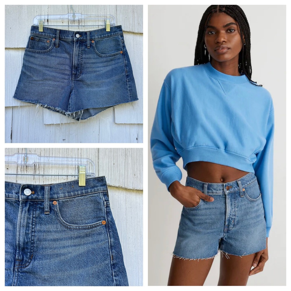 Madewell The Perfect Jean Short High Rise Cutoff Denim Blue 28 Zip Fly Raw Hem
